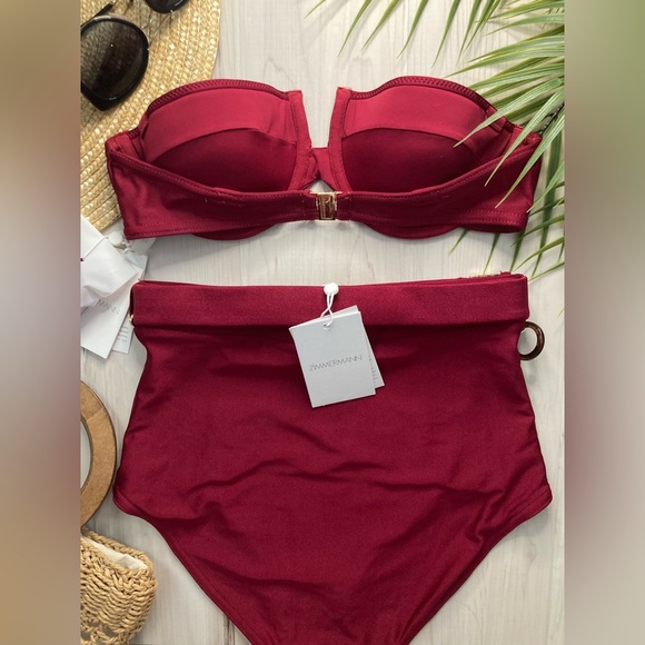 Zimmermann Ruby Red Balconnette + Chain Link High Rise Bikini Bottom Set - Picture 11 of 15